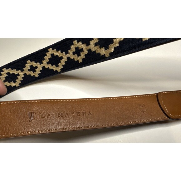 La Matera Unisex Belt Size 34 Navy Blue Corbina Woven Silver Buckle - Picture 5 of 16